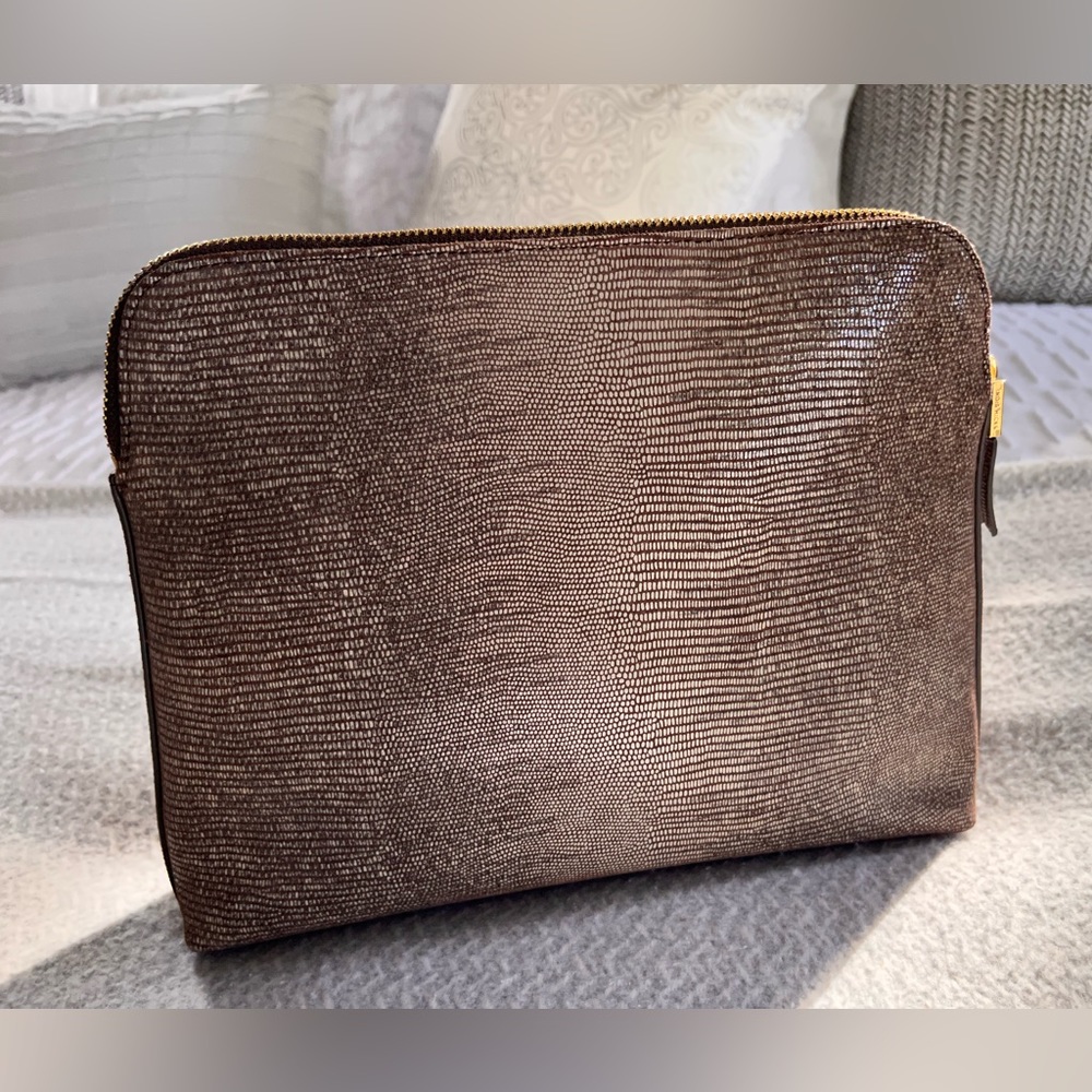 India Hicks "The Insider" Italian Leather Pouch/ Clutch, Gecko Brown,  NEW, $148